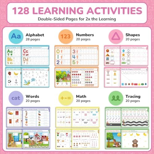 LEOGOR Magic Grooved Writing Practice for Kids - 6 Grooved Writing Books for Kids 3-5 & 6-8 - Disappearing Ink Handwriting Books - Traceable Letters Numbers for Preschool - Reusable Learning Activity - Image 2