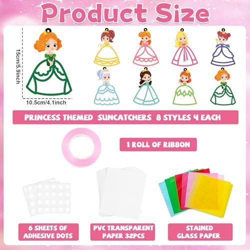 QOUBAI 32 Sets Princess Suncatchers Craft Kit DIY Window Stained Glass Effect Princess Paper Crafts Home School Classroom Decoration Kid Birthday Gift Creative Art Project Activity Game - Image 2