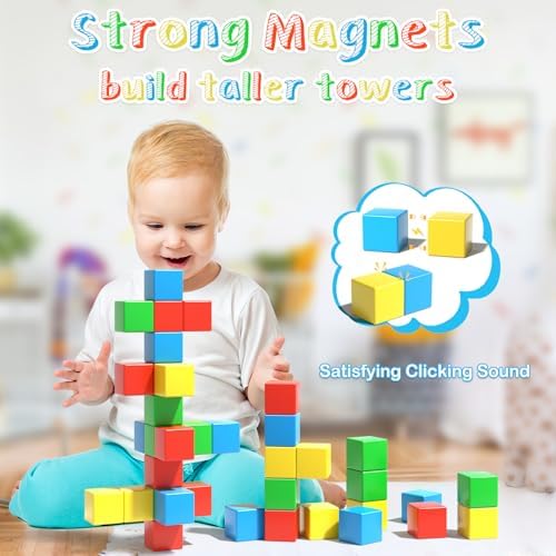 Large Magnetic Blocks,56PCS 1.34in 3D Building Cubes for Kids Ages 3+ - Image 3
