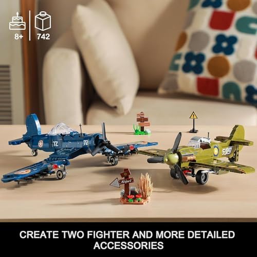 WW2 Military Plane Building Sets - US F4U & Spitfire Fighter Jet Model Toys - Image 3