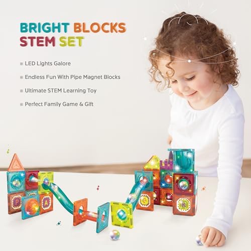 Contixo STEM Building Toys - 65 pcs Marble 3D Magnetic Run Tiles Learning Stacking Educational Building Blocks Set, Creativity Beyond Imagination, Inspirational, Recreational Toy for Kids, Ideal Gifts - Image 3