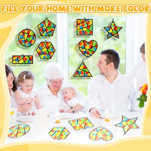 QOUBAI 32 Sets Back to School Geometric Recognition Suncatchers Craft DIY Window Stained Glass Effect Star Paper Crafts Home School Classroom Decor Kid Birthday Gift Creative Art Project Activity Game - Image 6