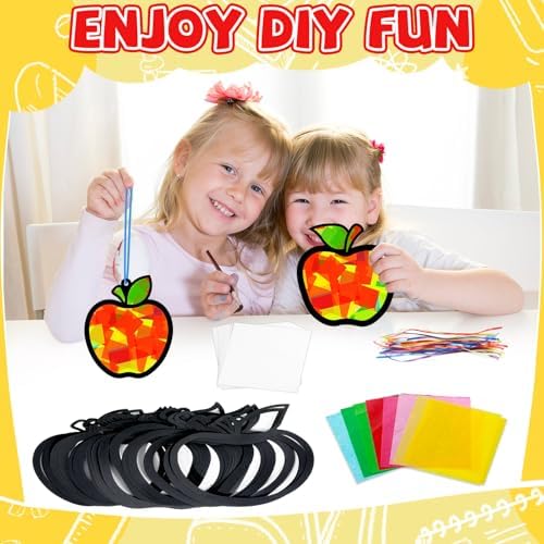 QOUBAI 32 Sets Apple Suncatchers Craft Kit DIY Window Stained Glass Effect Fall Apples Paper Craft for Home School Classroom Decor Kid Birthday Gifts Creative Art Projects Activity Game - Image 4