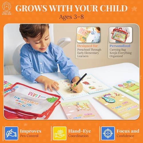 Little Ateliér Magic Grooved Writing Practice for Kids 3-8 Year Old – Reusable Grooved Handwriting Workbooks, Indented Handwriting Practice, Carrying Bag, Stickers, Pen, 5 Refills - Image 5