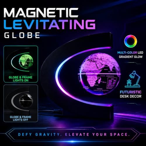 Magnetic Floating Globe with 7 Colors LED Lights, 360° Rotating Lamp, STEM Geography, Gift for Men, Husband, Father, Kids, Birthday or Holiday - Image 5