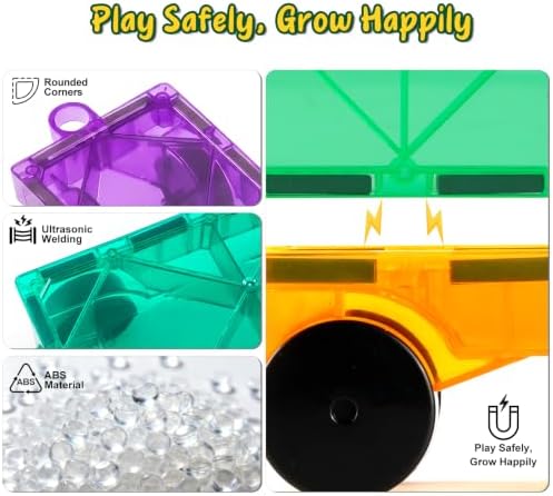 Bmag 4 PCS Magnetic Tiles Car Base Accessories, Compatible with Most Standard Magnetic Building Tiles, Sealed Magnet Car Bases, STEM Building Expansion Kit for Kids Aged 3+ - Image 4