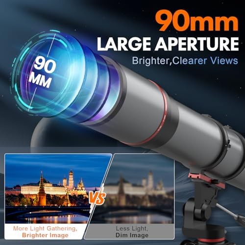 Aurosports Telescope for Adults High Powered - 90mm Aperture 800mm Portable Refractor Telescope for Adults Astronomy Beginners & Kids with Tripod Phone Adapter Carrying Bag - Image 2