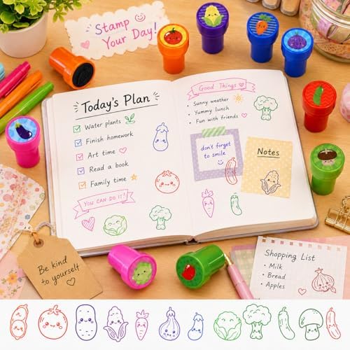 Cinrobiye 24 Pcs Vegetable Stampers Party Favor Set, Cute Veggie Stamps for Kids Birthday Party, Classroom Rewards, Educational Learning Toys, Goody Bag Fillers, Healthy Food Party Supplies - Image 4