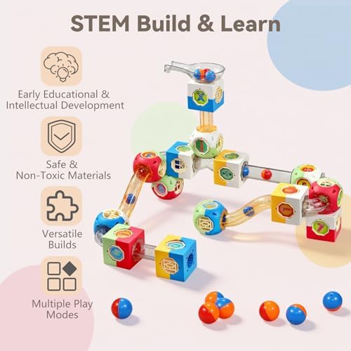 130 PCS Marble Run Building Blocks, STEM Educational Marble Maze Toy, DIY Rolling Ball Race Track Game, Safe Thick ABS Construction, Ideal Birthday for Boys Girls - Image 4