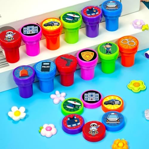 Cinrobiye 24 Pcs Police Stampers Party Favor Set, Cute Police Officer Stamps for Kids Birthday Party, Classroom Rewards, Police Themed Party Supplies, Goody Bag Fillers, Educational Pretend Play Toys - Image 3