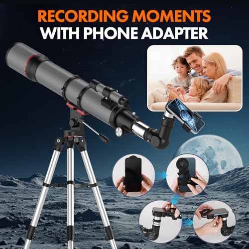 Aurosports Telescope for Adults High Powered - 90mm Aperture 800mm Portable Refractor Telescope for Adults Astronomy Beginners & Kids with Tripod Phone Adapter Carrying Bag - Image 5
