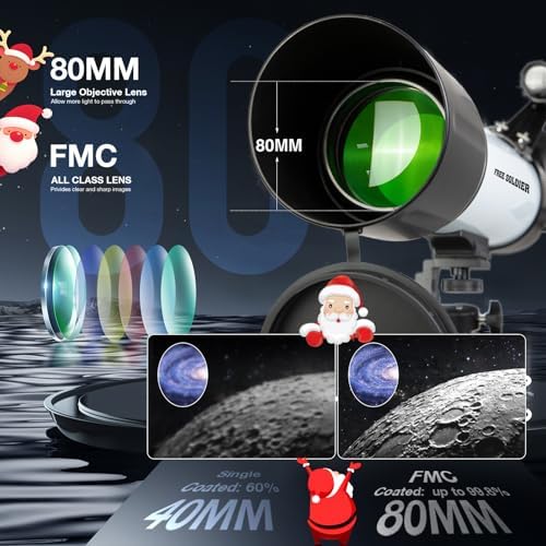 FREE SOLDIER Telescope 80mm Aperture 500mm Refractor Telescope for Adults High Powered - Professional Astronomical Refracting Telescope for Beginners White - Image 2