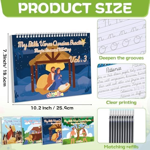chiazllta Bible Grooved Cursive Handwriting Workbook Magic Reusable Grooved Handwriting Practice for Kids and Beginners Ages 5-12 Learn Cursive Bible for Sunday School Christian Activity - Image 2