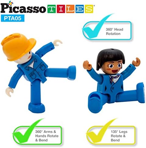 PicassoTiles Magnetic Figures 5 Piece Vehicle and Action Figure Set Including School Bus, Car, Truck and 2 Drivers Magnet Expansion Pack Toddler Toy Kit Pretend Playset for Construction Building Block - Image 2