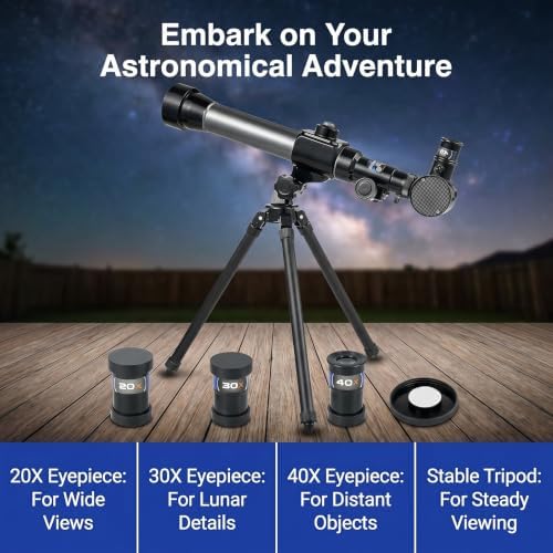 Telescope for Kids 8-12 – Professional Astronomical Telescope with 20X/30X/40X Zoom, Portable Tripod & Easy Setup, Ideal Kids Telescope for Stargazing, Moon Viewing & Landscape Observation - Image 3