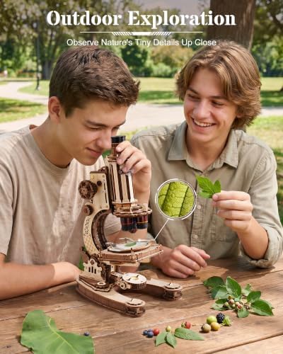 ROKR Wooden 3D Puzzle Building Kit, Real Optical Microscope with 40X-400X Magnification, STEM Science Toy for Students and Adults(ST005) - Image 5
