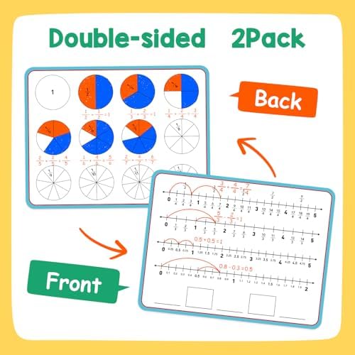 Aizweb 12 Pack Fraction Manipulatives Dry Erase Board,12"x9" Fraction Number Line Bars,Math Manipulatives Fraction Games Flash Cards for 4th-8th Grade Kids,Homeschool Classroom Teaching Supplies - Image 3