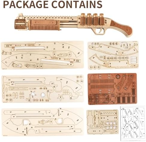 3D Wooden Puzzle for Adults, Rubber Band Guns, Toy Shotgun Model Building Kit, DIY Wood Crafts Cool Toy, Hobbies for Man, Unique Gift for Kids, Adults, Lovers - Image 7