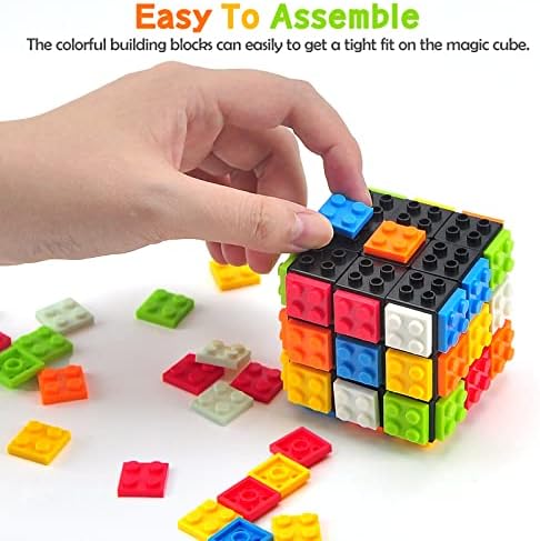 Speed Cube 3x3x3 Build-On Brick Cube with Building Blocks | Brain Teaser Magic Cube Puzzles, Creative Cube Toys for Beginners Adults & Kids (Black) - Image 2