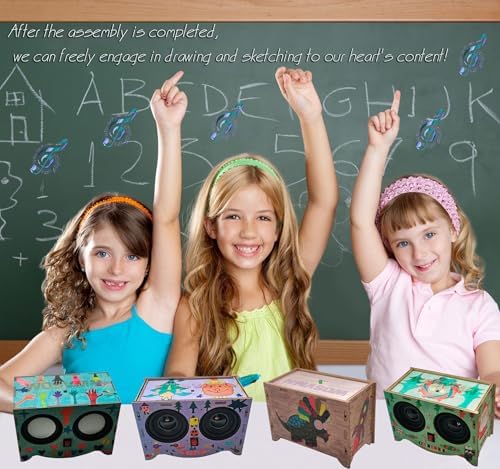 Craft Kit Speaker Circuits - Speaker Electronic Engineering Toys,Build Speaker Kit,DIY Bluetooth Speaker Build Personalized Wood Case Speaker Set,Learning STEM Gifts for Teens (childlike cartoon) - Image 3