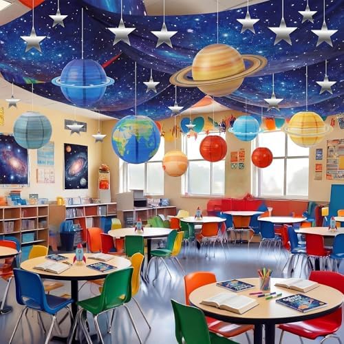 45 Pcs Space Classroom Ceiling Decorations, Back to School Decor by Relaxgiant