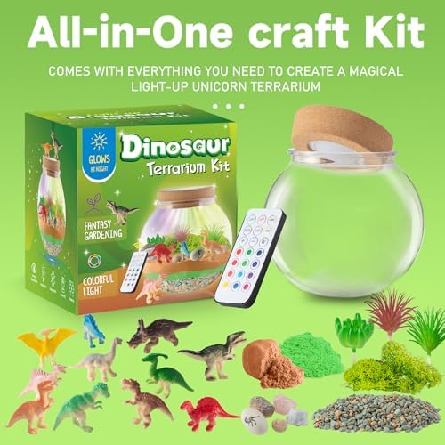 JOYEEMAX Dinosaur Light-Up Terrarium Kit for Kids - LED Night Light Birthday Gift for Boys Ages 4 5 6 7 8-12 Year Old - Dinosaur Toys for Boys - DIY Arts and Crafts Kit for Kids - Image 2