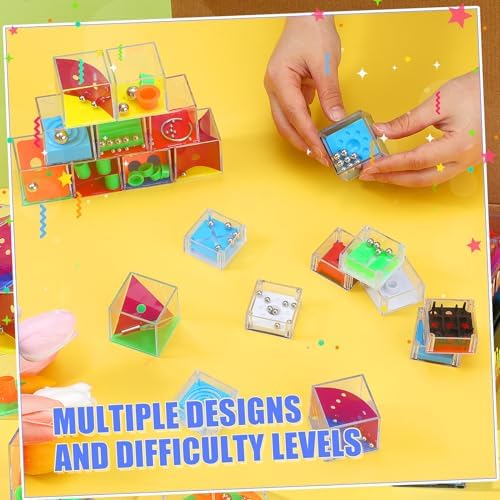 Lenwen 96 Pcs Mini Brain Teaser Puzzles Maze 3D Ball Cube, Classic Colors - Image 2