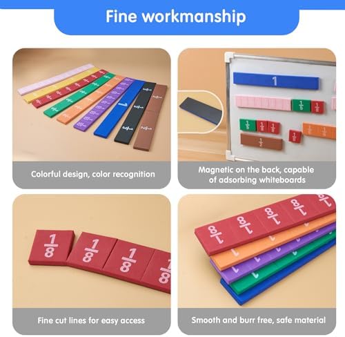 TOMMYHOME Magnetic Fraction Tiles for Kid's Maths Toys.Standing Teaching aids for Primary.Help Kids Learn Fractions (Rectangular) - Image 6