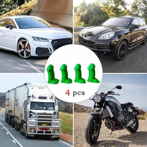 4 PCS Prank Tire Valve Stem Caps, Black Prank Valve Stem Caps Cover Green - Image 6
