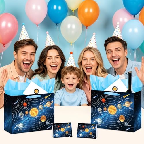Solar System Gift Bag Outer Space Birthday All-in-One Kit with Greeting Card Sticker Envelope & Blue Tissue Paper for Astronomy Galaxy Planets Theme Gift Wrapping Educational Supplies Classroom Gifts - Image 7