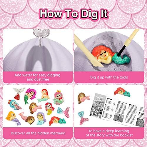 Byncceh Gamerside Mermaid Craft Digging Toys for Kids - Premium Excavation Kit, Magical Treasure Hunt Kit with 12 Set, Mermaid Toys for Girls Party Decoration Birthday Gift Ages 6-12 - Image 4