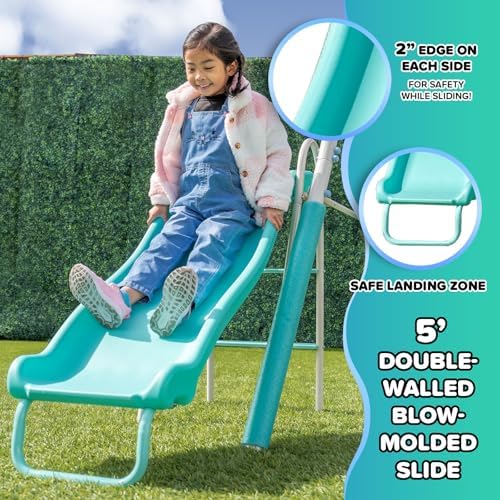 Sportspower Arcadia Metal Swing Set with Trapeze, 2-Person Glider, 5ft Slide, Anchor Kit, 6.1ft Durable Steel Frame – Outdoor Backyard Playset with 600 lbs Capacity (Teal) - Image 4