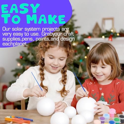 Solar System Model Foam Ball Kit, Planet Model Crafts Includes 14PCS Mixed-Sized Balls, 12 Color Pigments, 12PCS Long Sticks, 2PCS Painting Brushes for School Classroom DIY Projects, Science Projects - Image 5