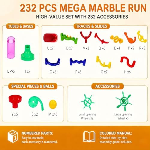 232 PCS Marble Run, STEM Building Toys with 45 Colourful Plastic Marbles - Image 3