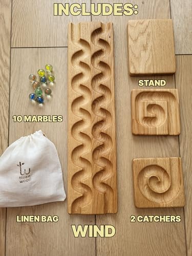 Wooden Marble Run Track “Wind” Race Machine Set Wooden Maze Board Ball Run Montessori Gift for Kids Wave Course Winding Track Toy - Image 2
