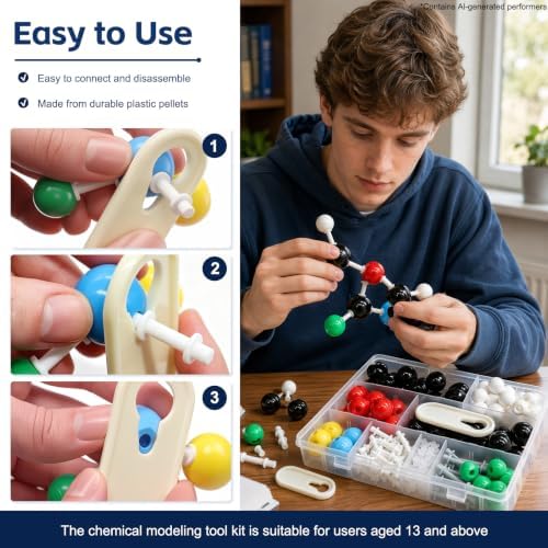 144PCS Organic Chemistry Molecular Model Kit, Molecular Model Set for Inorganic and Organic Chemistry,Including 68 Atoms & 75 Links & 1 Link Remover Tool for Student and Teacher - Image 3