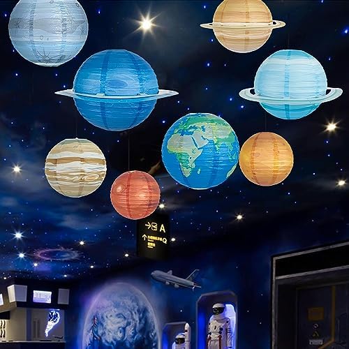 8 PCS Planet Paper Lanterns Outer Space Party Decorations Solar System Planets Hanging Lantern for Kids Space Theme Party Birthday Room Classroom Decorations - Image 4