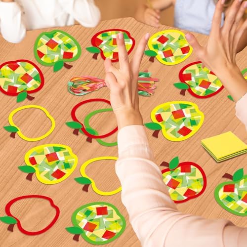 Qyeahkj 36 Set Fall Apple Suncatchers Crafts for Kids DIY Autumn Window Tissue Paper Craft Kit Hanging Decor for Back to School Home Activity Art Project Birthday Party Favor Gift - Image 6
