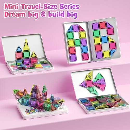 WMDXU Mini Magnetic Tiles Girls: Travel Building Set with Iron Box for 3+ - Image 5