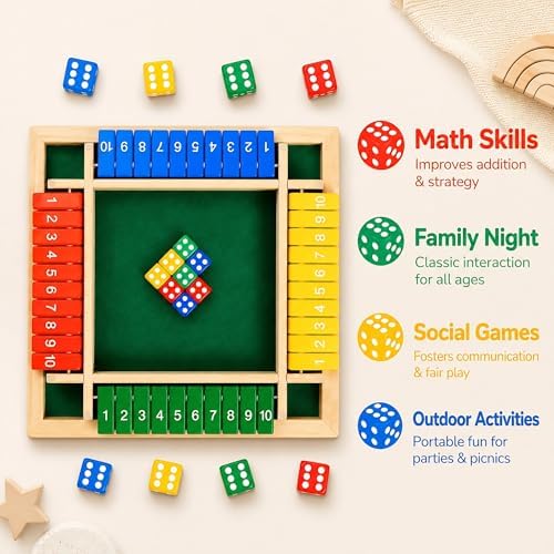 Shut The Box Classic Dice Board Game With Math Strategy For Family - Image 2