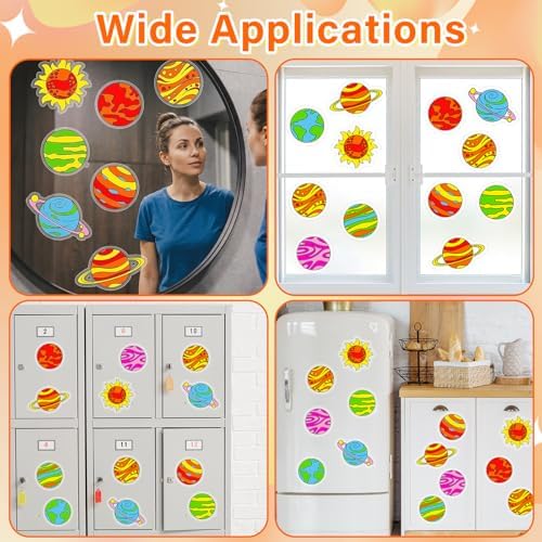 Qyeahkj 30 Set Solar System Arts Crafts for Outer Space Suncatchers Craft Kit DIY Coloring Window Cling Sticker with Markers Planet Party Christmas Gifts for Ornament Decorations - Image 6