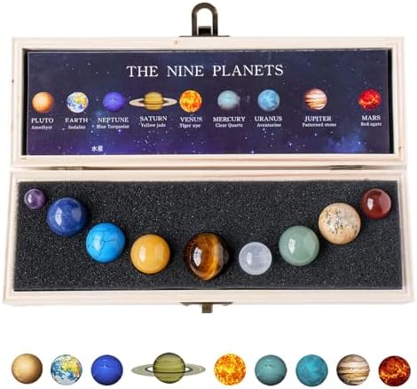 Runyangshi Nine Planets Solar System Model Crystal Ball - Natural Crystal Gemstone Marble Space Home Desk Decoration - Creative Gifts by Runyangshi