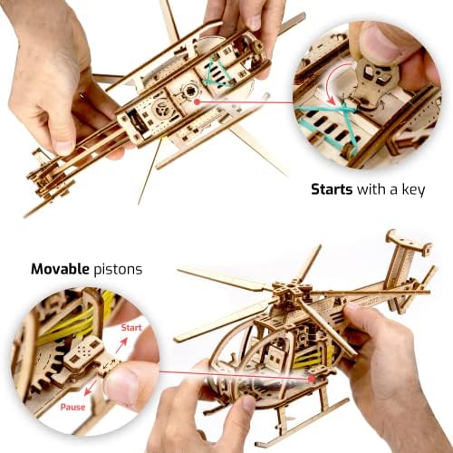 WOODEN.CITY Helicopter 3D Wooden Puzzle – Wooden Model Kit for Adults, 173-Piece Mechanical Helicopter with Working Rotor, DIY Aircraft Model, Made in EU - Image 3