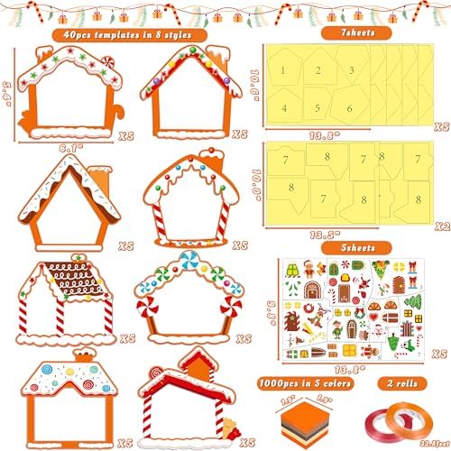 Renbuzhu 40PCS Christmas Crafts Bulk: Gingerbread House Paper Suncatchers DIY Kit for Winter Xmas Holiday Activities Decorations, Window Stained Glass Effect Art Ornaments - Image 5