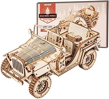 ROKR 3D Wooden Puzzle for Adults-Mechanical Car Model Kits-Brain Teaser Puzzles-Vehicle Building Kits-Unique Gift for Adults,Teens on Birthday/Christmas Day(1:18 Scale)(MC701-Army Field Car) by ROKR-InterestingSmartPuzzleToys