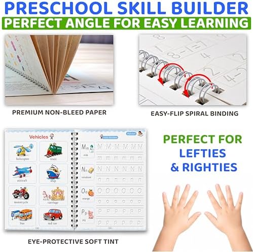 4 Pack Magic Practice Copybook for Kids Ages 3-8, Reusable Grooved Handwriting Workbooks with Disappearing Ink Pens - Workbook for Learning Drawing Math Skill Writing, Preschool Preparation - Image 7