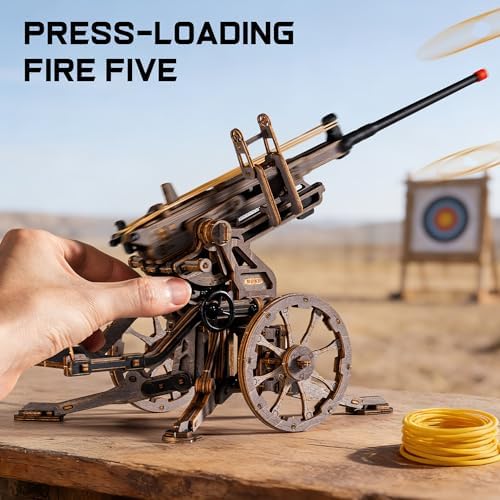 ROKR Anti-Aircraft Gun 3D Wood Puzzle for Adults - Mechanical Rubber Band Shooting Model Kit, DIY Building Set for Teens and Hobbyists, Desktop Decor - Image 2