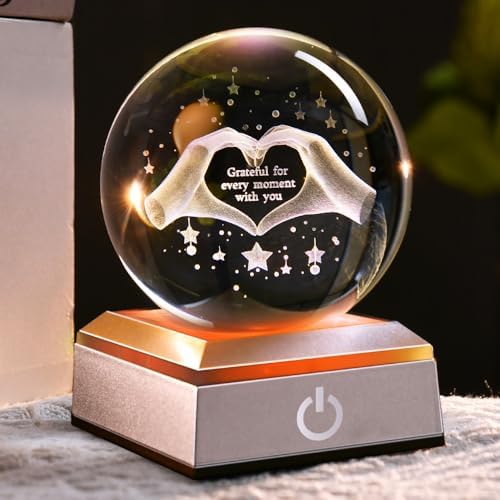 3D Heart Couple Gifts for Women Crystal Ball Lover Gift for Wife by ZRENJHUS
