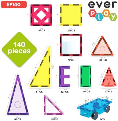 140 pc Castle Rocket Magnetic Tiles with Car Set Building Block Toys STEM Educational Learning Magnet Toy Preschool Montessori Boys & Girls Smart Kit Games Gifts for Age 3+ Kids Toddlers - Image 6
