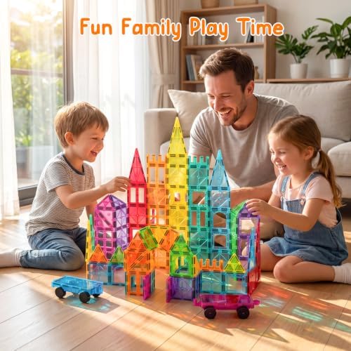 Bmag Magnetic Tiles Building Blocks Set with 2 Cars 100Pcs, Designed for Open-Ended Building and Versatile Play, Gifts for STEM Support and Parent-Child Interaction for Kids Aged 3+ - Image 2